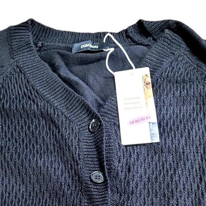 Dokotoo Cropped Cardigan Sweater S/S Knit Open Front V-Neck Button-Up, L (12-14)