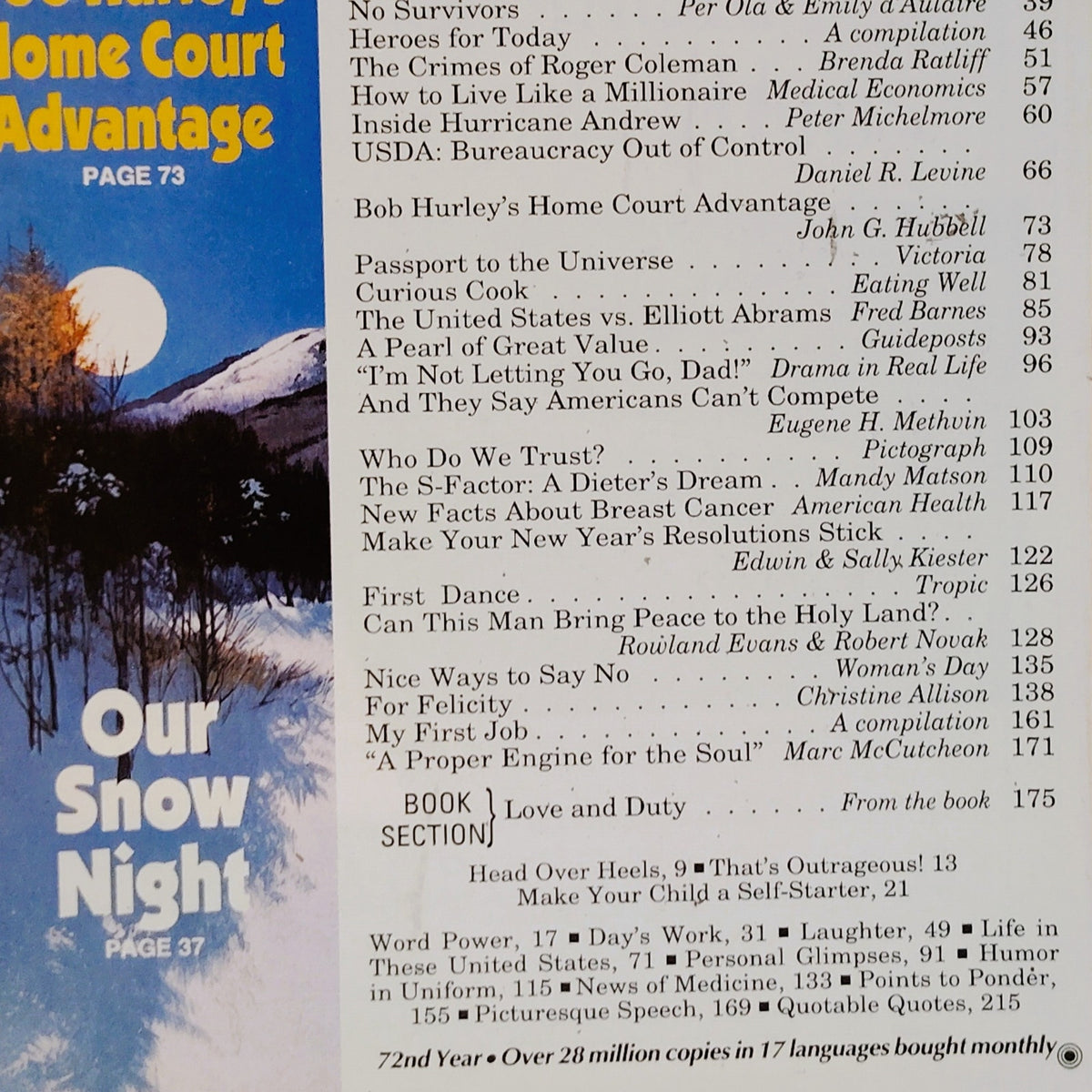 Reader's Digest January 1993 No Survivors Bob Hurley's Home Court Magazine