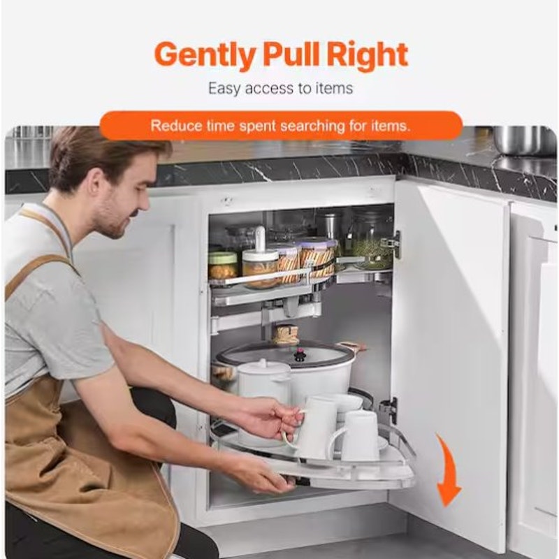 Swing Left Blind Corner Storage Pull Out 36" 2-Tier Soft Close Cloud Tray