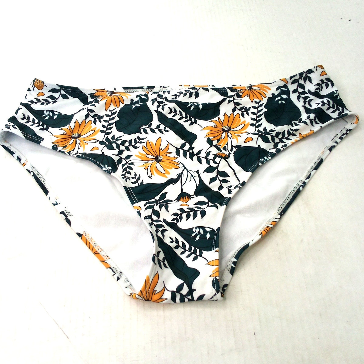 Women's Navy Yellow Floral Bikini Swim Bottoms Size XL Botanical Leaf Print