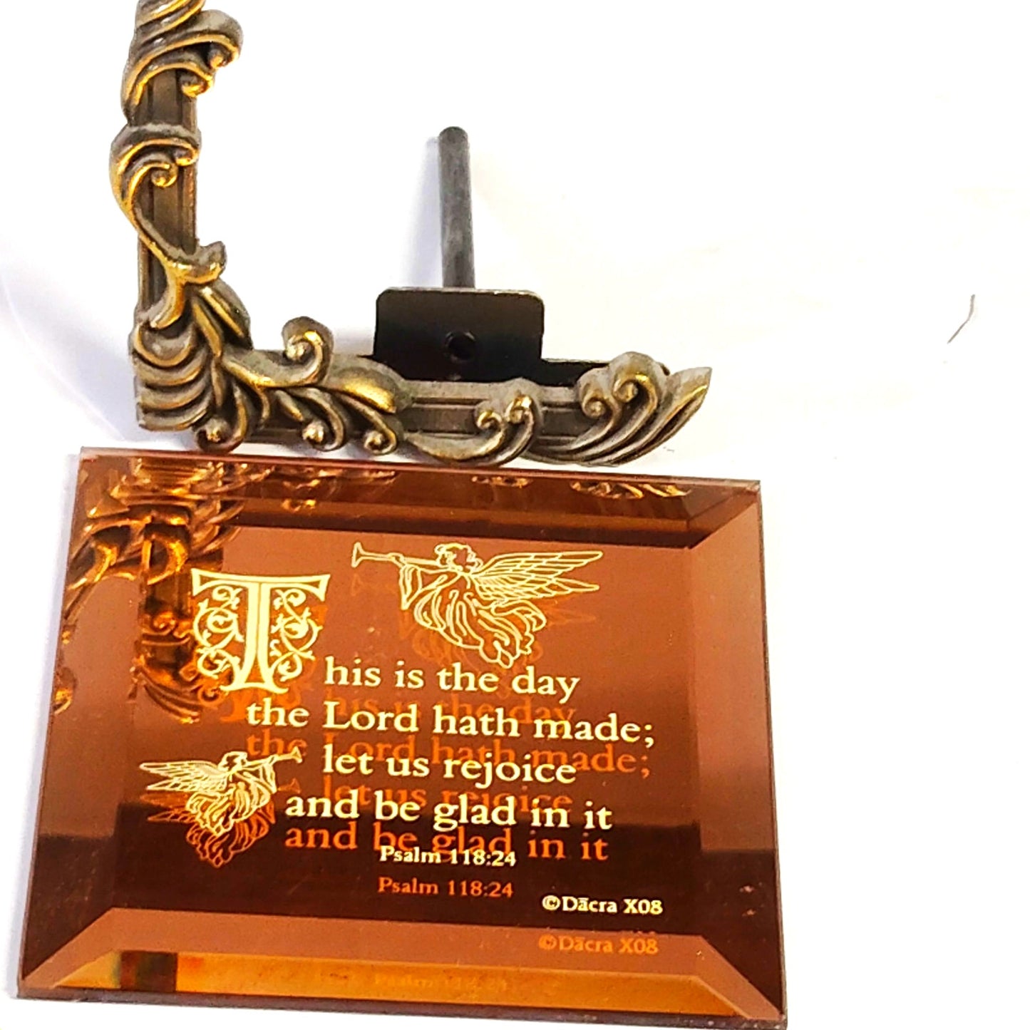 VTG Dacra Mirrored Scripture Plaque 4x4 Psalm 118:24 Metal Stand X08