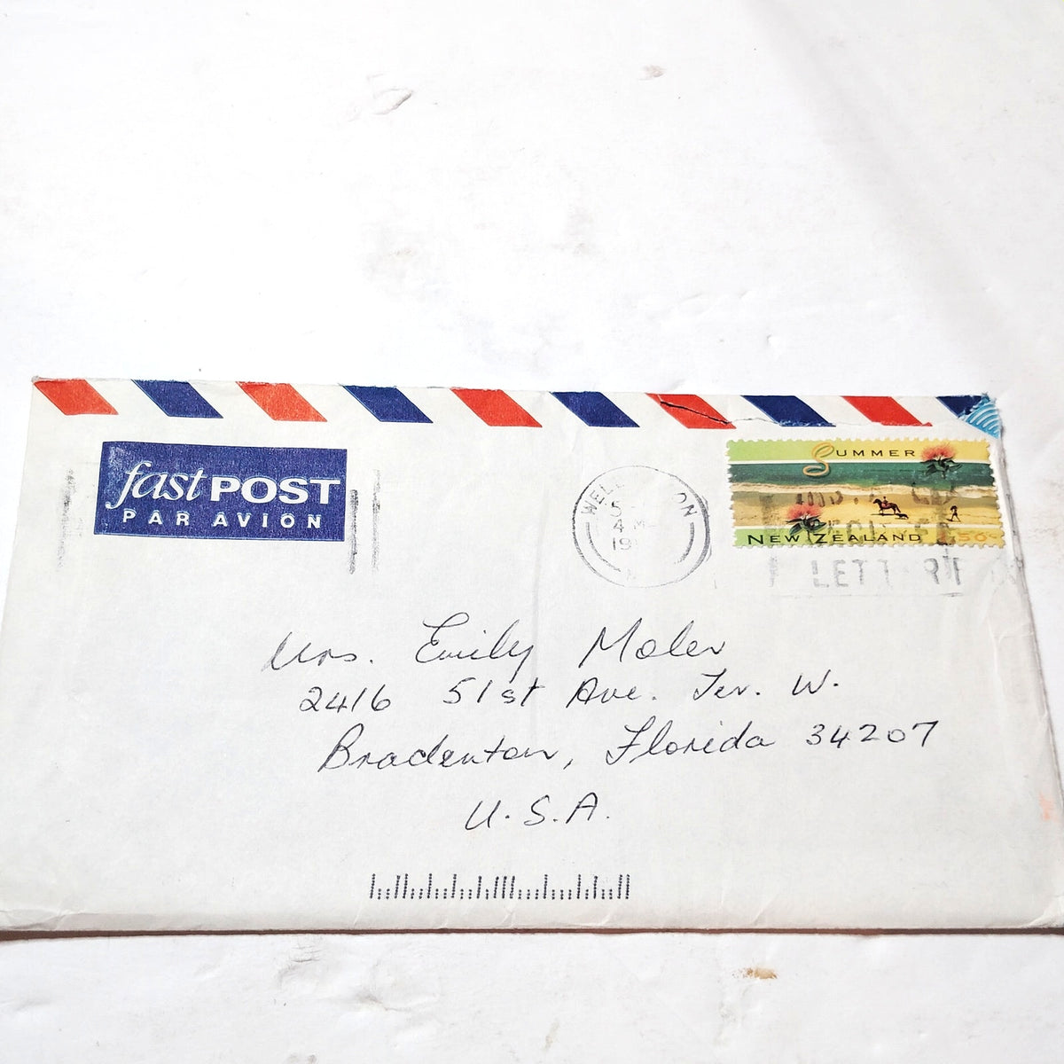 1994 New Zealand 50c Summer Stamp Airmail Cover to USA - Postal History