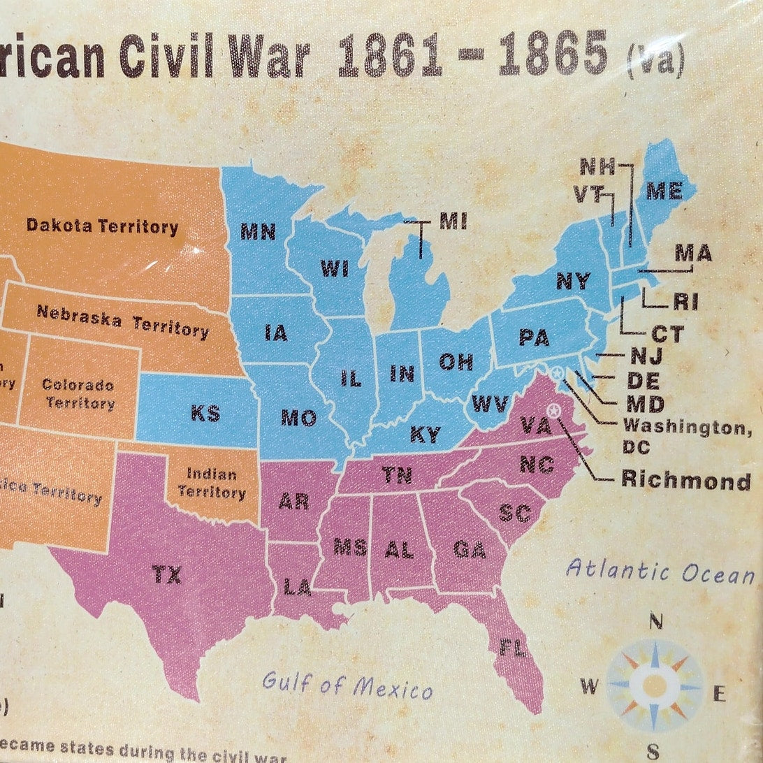 American Civil War Map Canvas Wall Art – 12x16 Framed Poster (1861–1865)