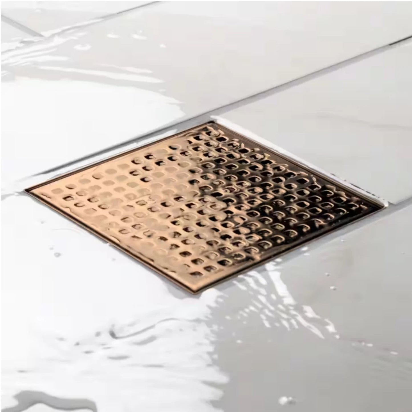 Oatey Designline 4" × 4" Stainless Steel Square Shower Drain, Champagne Bronze