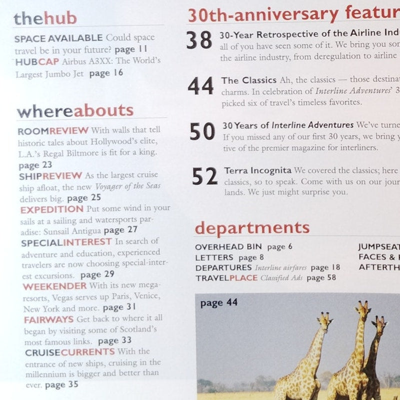 Vintage Adventures Magazine Jan/Feb 2000 30th Anniversary Travel Issue