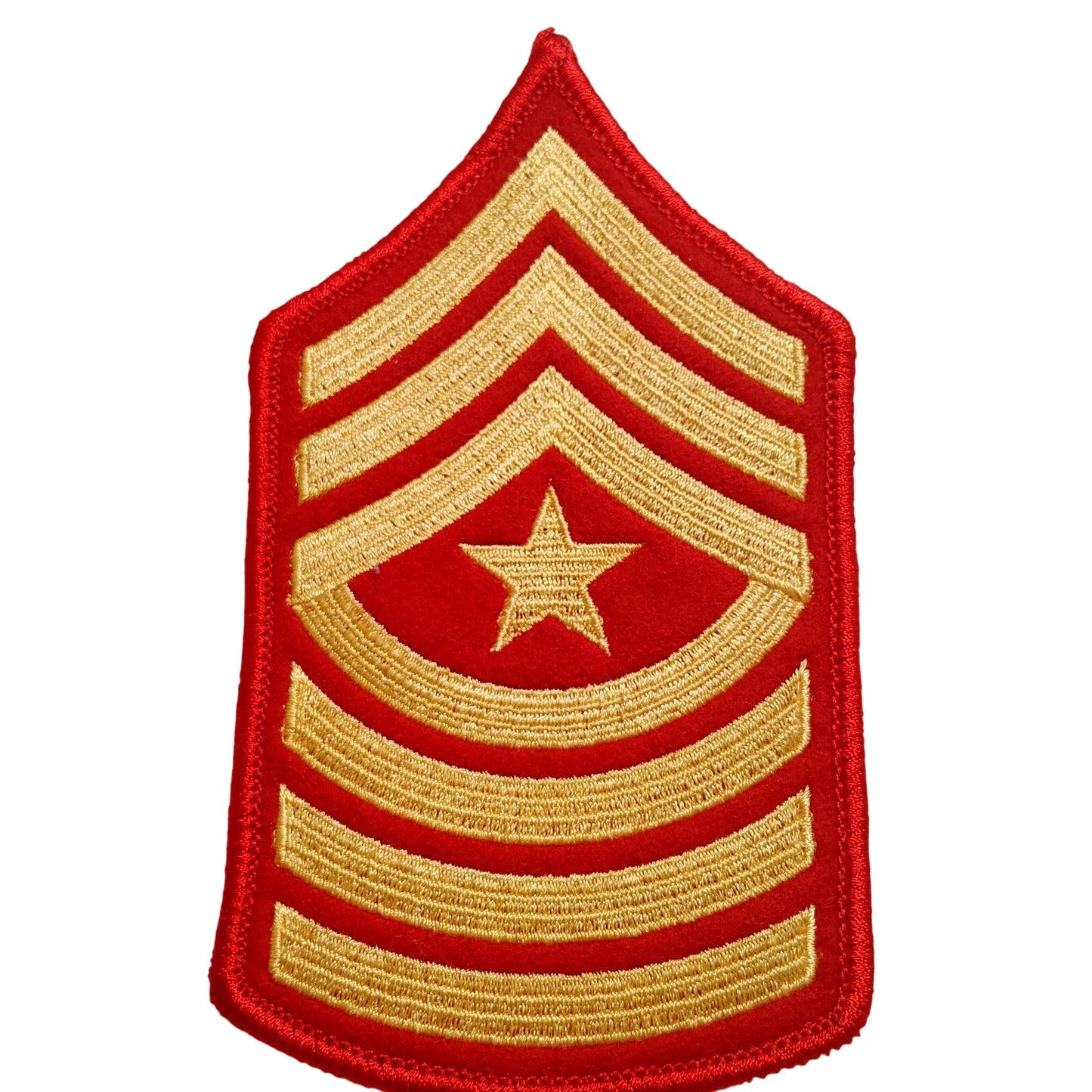Vintage USMC Sergeant Major E‑9 Chevron Patch – Gold on Red – 5" × 2‑7/8"