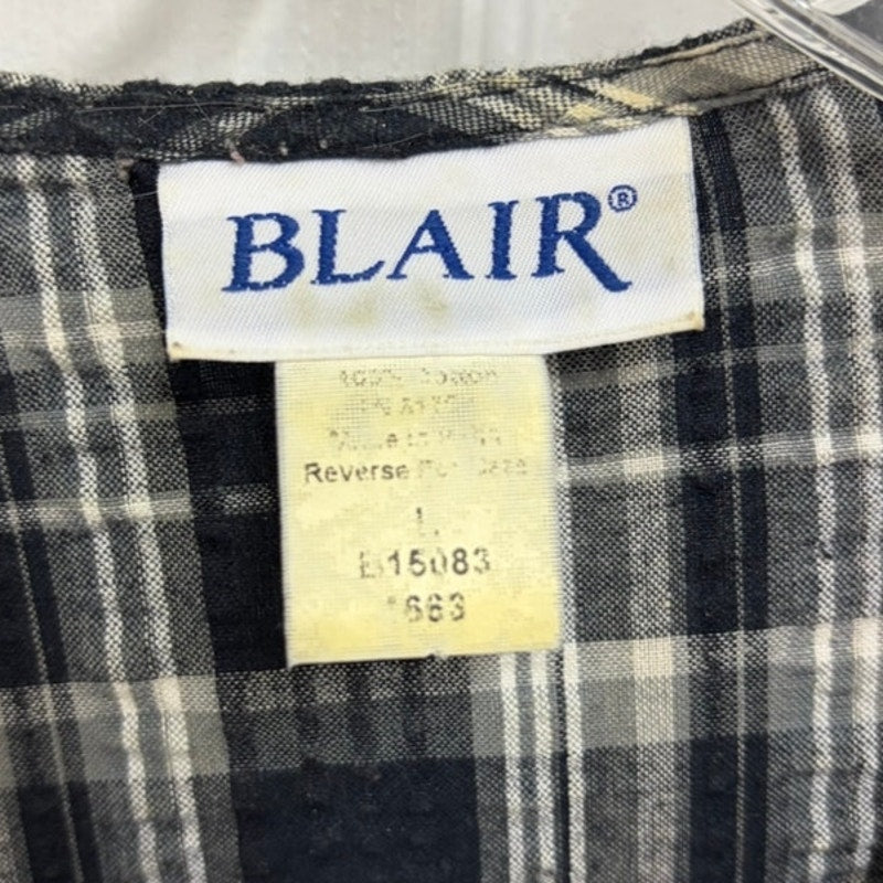 Blair Women's L Black & White Plaid Button-Up Top - Cotton Seersucker