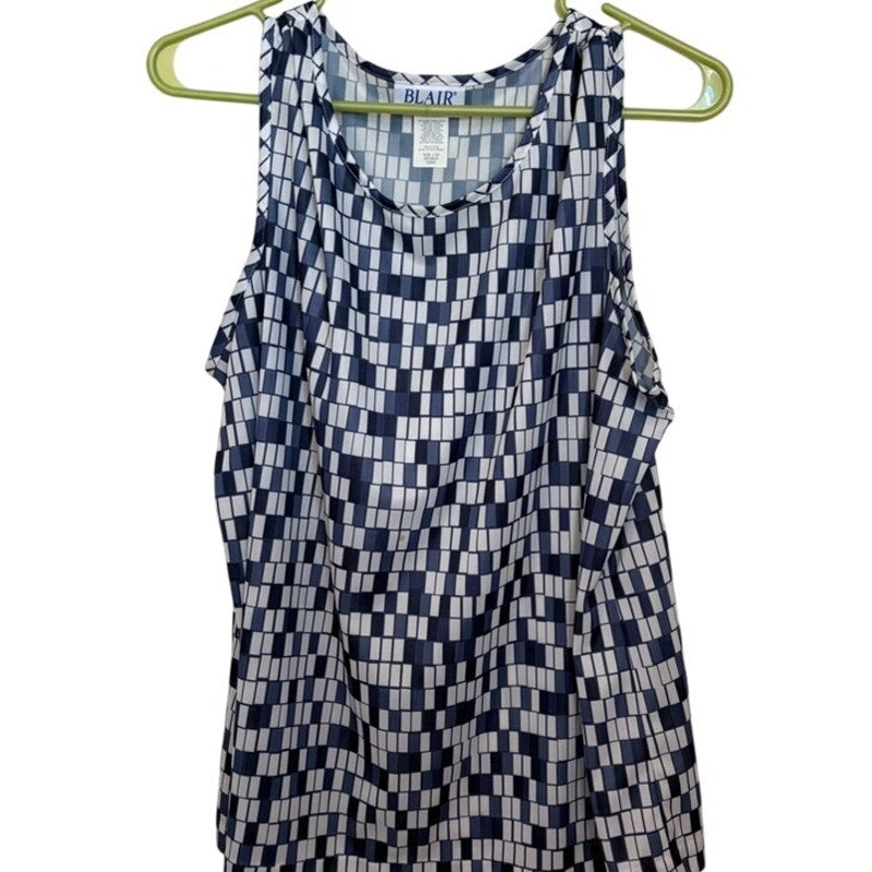 Blair Blue & White Geometric Knit Tank Top - Size Large