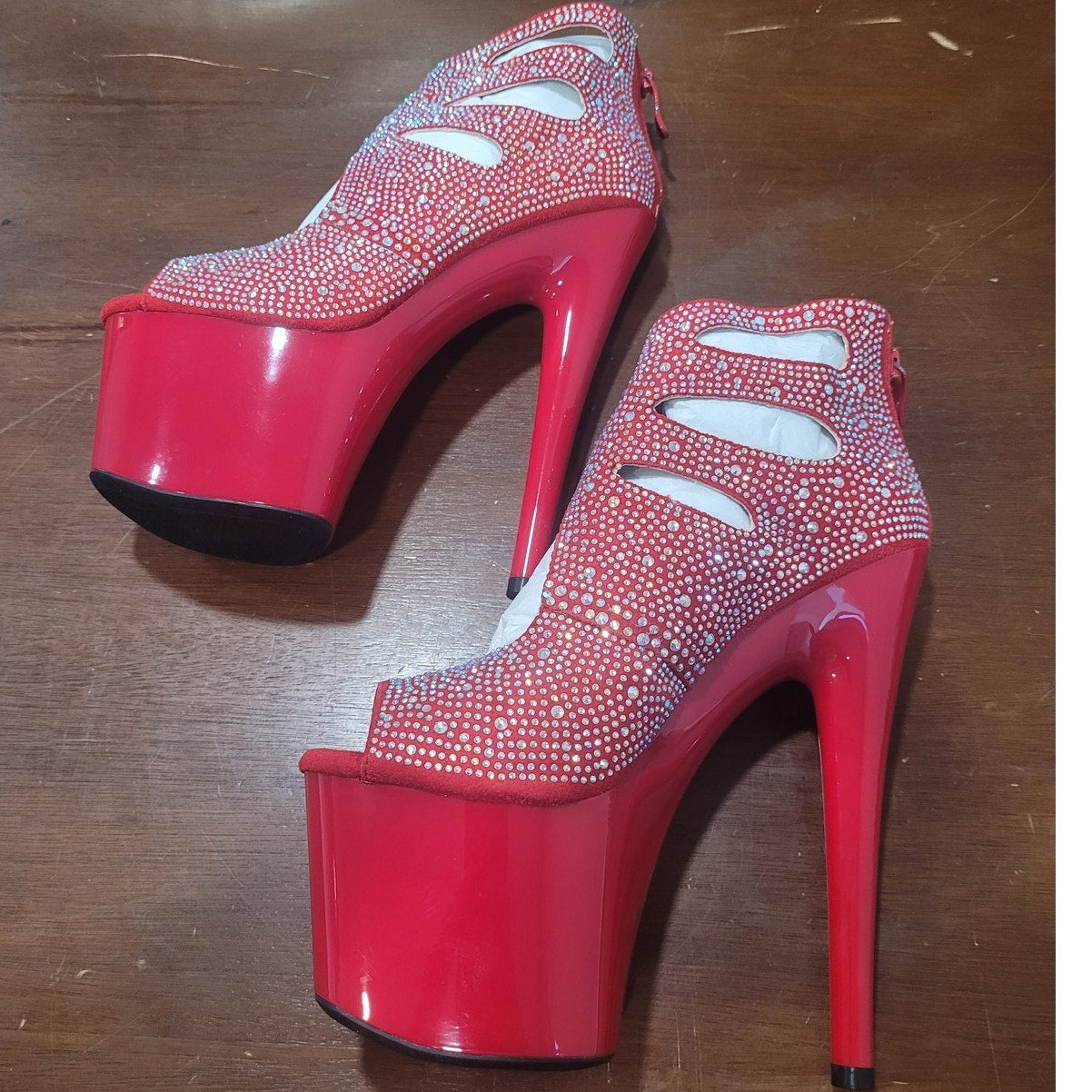 Ellie Shoes Red Ankle Boots w/ Rhinestones, 709-WENDY, Size 6, Platform Stiletto