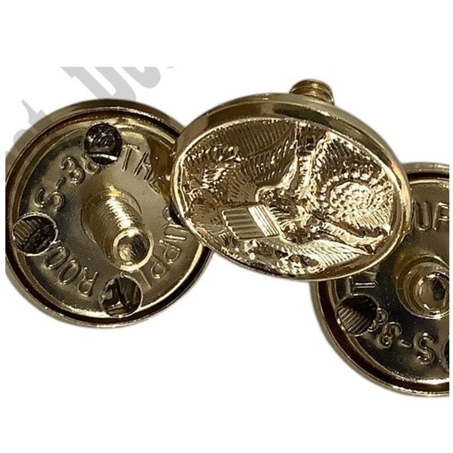3-PK Brass Screw-On Buttons w/ Eagle Seal, No Backs,  5/8"D, The Supply Room