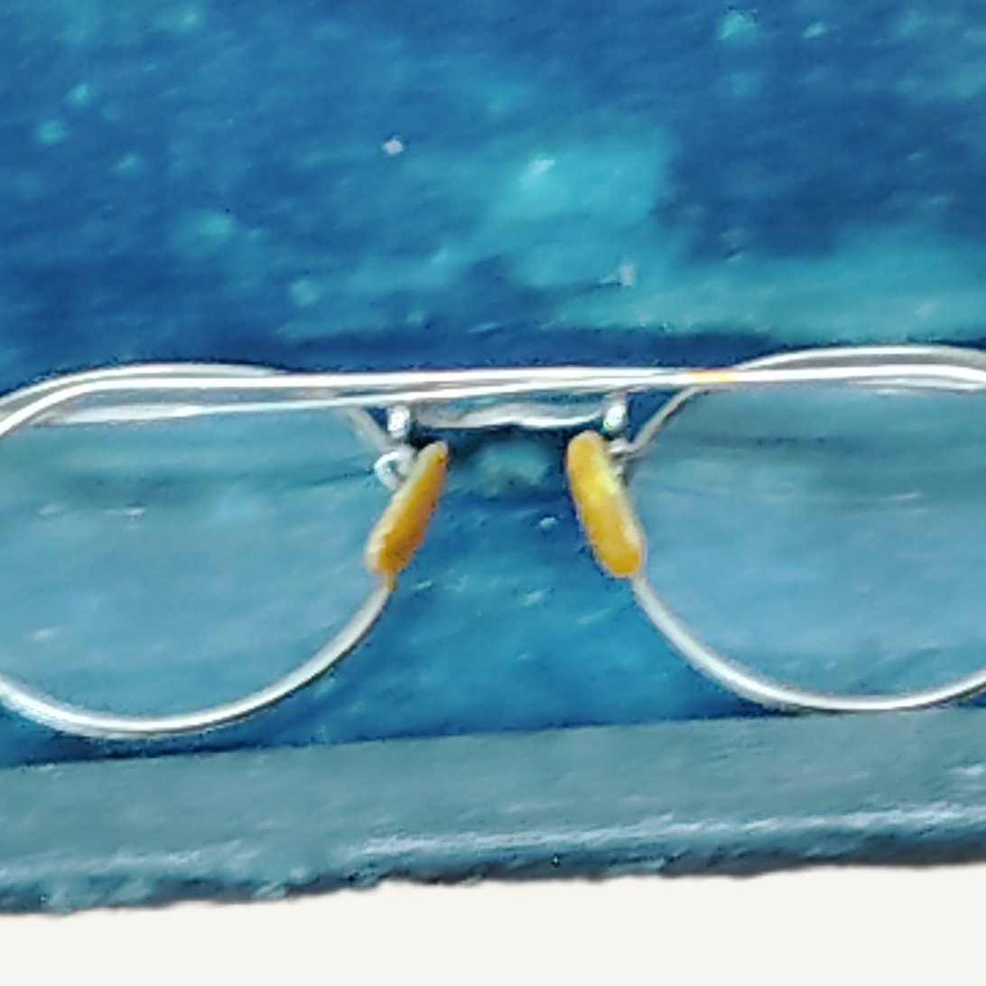 Vintage 20s/30s Goldtone Oval Eyeglasses with Blue Hard Case & Wire Frames