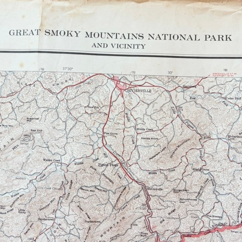 Vintage 1972 USGS Great Smoky Mountains National Park Map 36x29 - Damage Noted