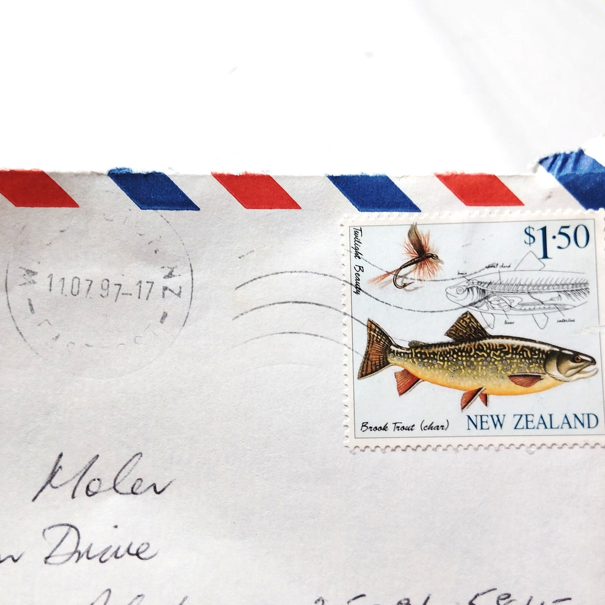 New Zealand 1997 Brook Trout $1.50 Stamp Airmail FastPost Cover to USA