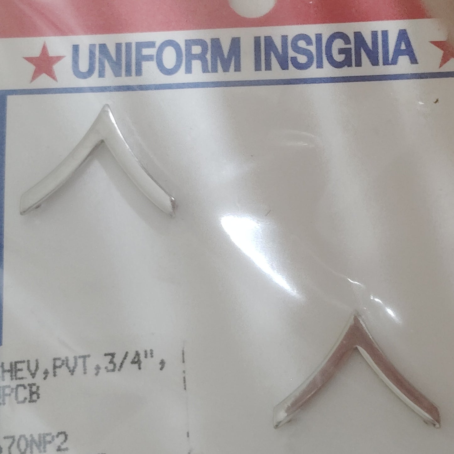 Private (E‑2) Chevron Novelty Pins – 3/4" × 3/8"  Collar Device Set, Perma-Shine