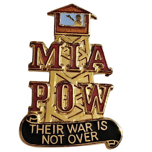 POW/MIA Their War Is Not Over Guard Tower Novelty Hat Lapel Pin, 1‑1/8"H × 3/4"W