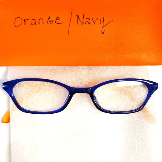 VTG Two‑Tone Orange Navy Reading Glasses +3.00 w/ Protective Sleeve