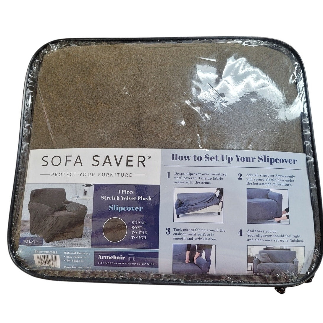 Sofa Saver Armchair Velvet Plush Slipcover, Walnut, 1 PC (Fits Chair Up to 48"W)