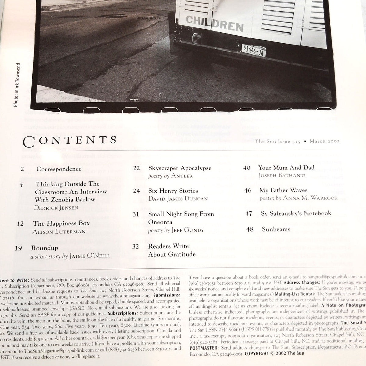 The Sun Magazine - March 2002, Issue 315 - Vintage Independent Publication