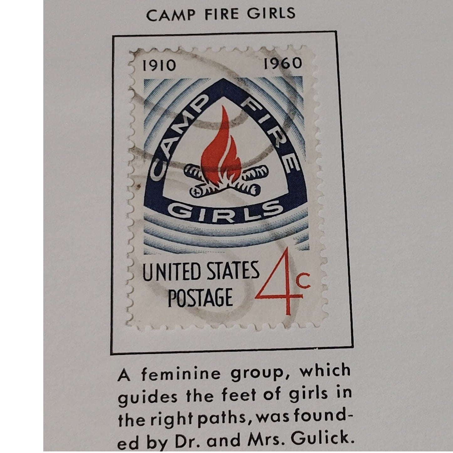 1960 Scott #1165 – 4¢ Camp Fire Girls 50th Anniversary – Canceled