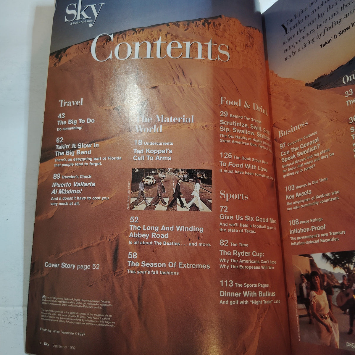Delta Sky Magazine - September 1997 - The Beatles Abbey Road - Vintage Issue