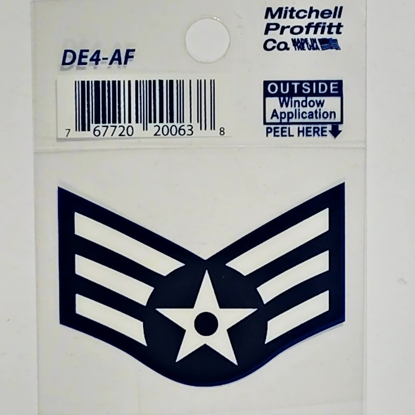 USAF Senior Airman (E-4) Decal – 2.25" x 1.75" Mylar Vinyl – Chevron & Star