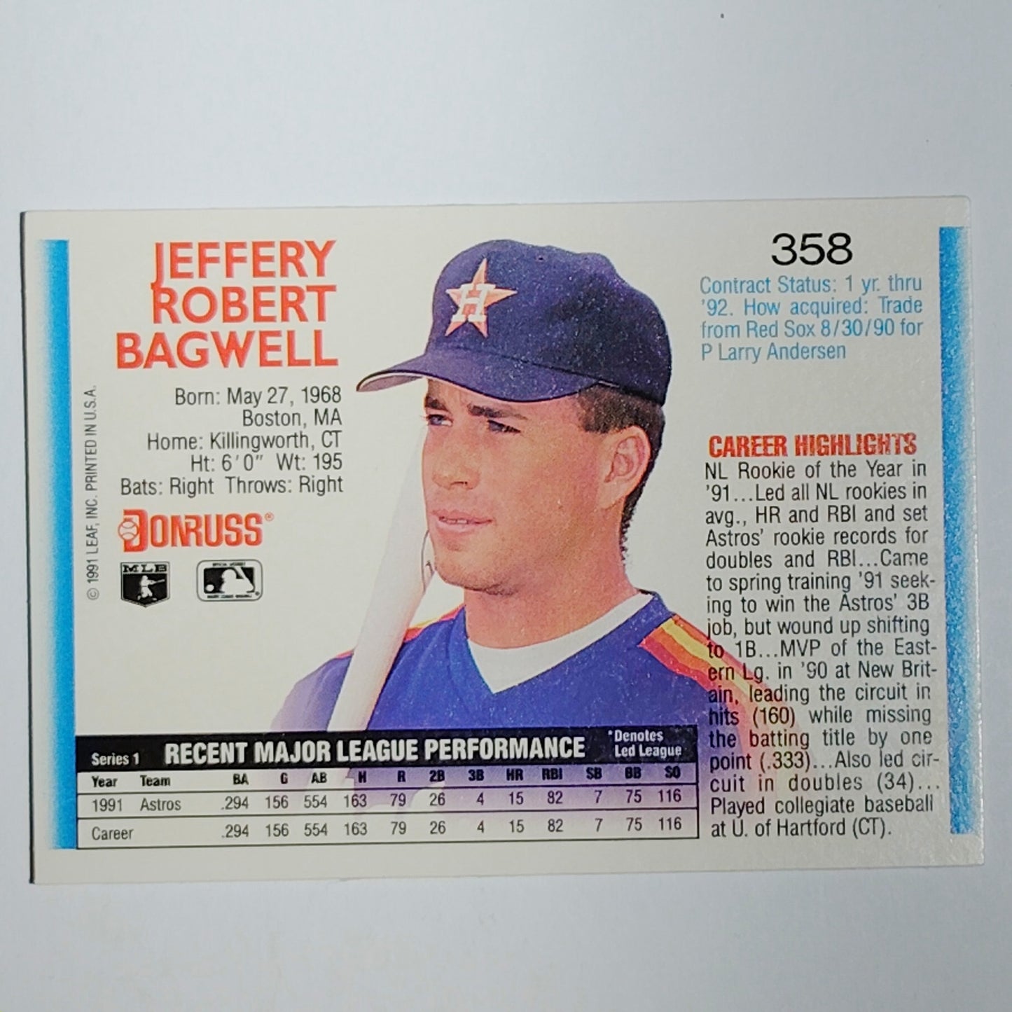 1992 Donruss #358 Jeff Bagwell Houston Astros First Baseman - VG/EX