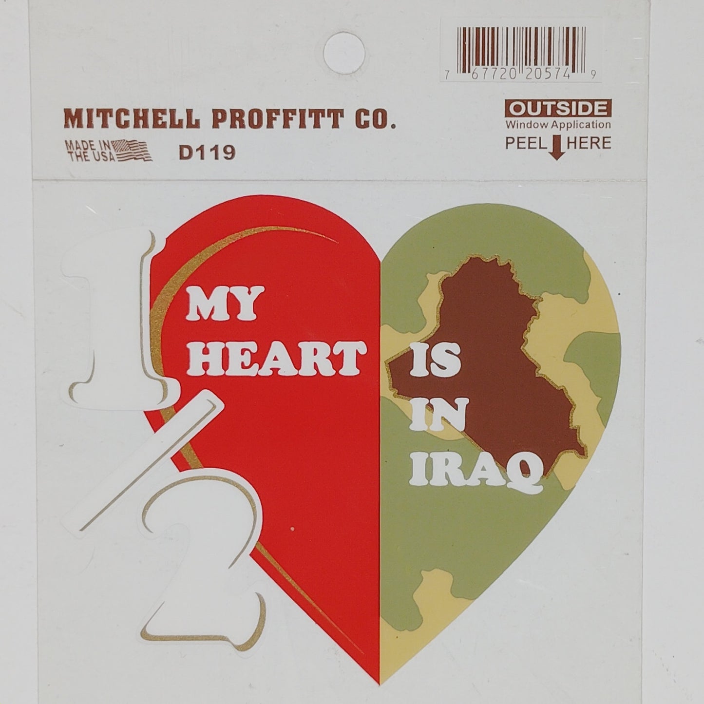 Decal “½ My Heart Is in Iraq”  4.5" x 3.75"  Heart Shape – Adhesive Back – D119