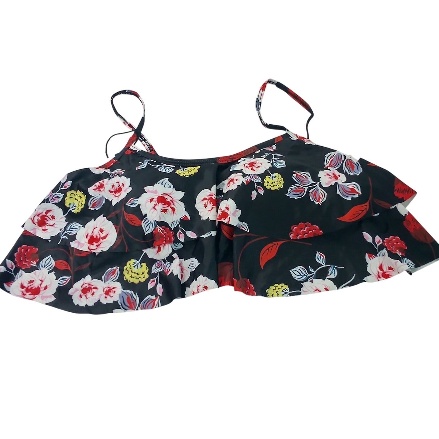 Gabrielle‑Aug Black Floral Flounce Tankini Swim Top Women’s Size 6 Medium