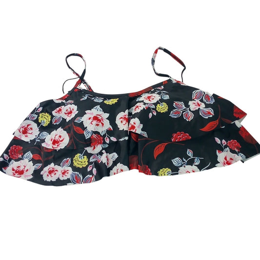 Gabrielle‑Aug Black Floral Flounce Tankini Swim Top Women’s Size 6 Medium