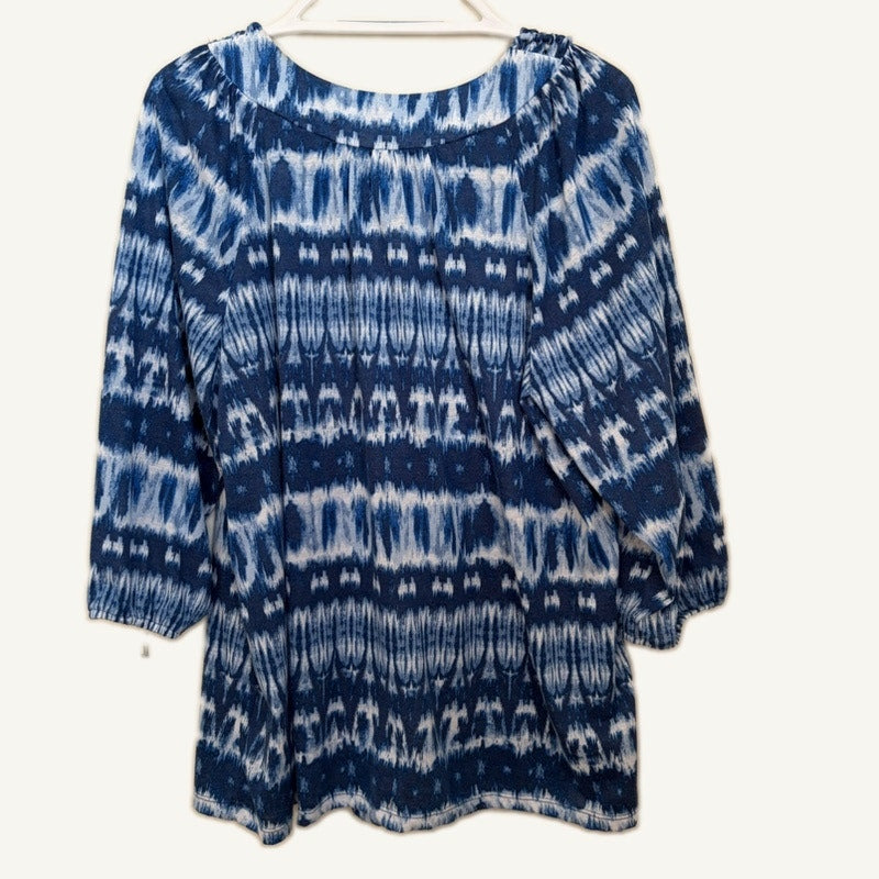 White Stag Women's XL Blue & White Stripe Long Sleeve Top - Ruched Neckline