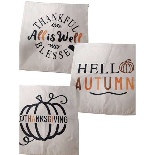 3 Fall Throw Pillow Covers – Thanksgiving Theme, Burlap Texture, 18x18, NWOT