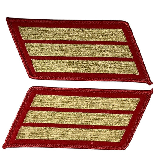 1 Set- 12 Year US Marine Corps Service 3 Stripes - Medium Size - Gold on RED