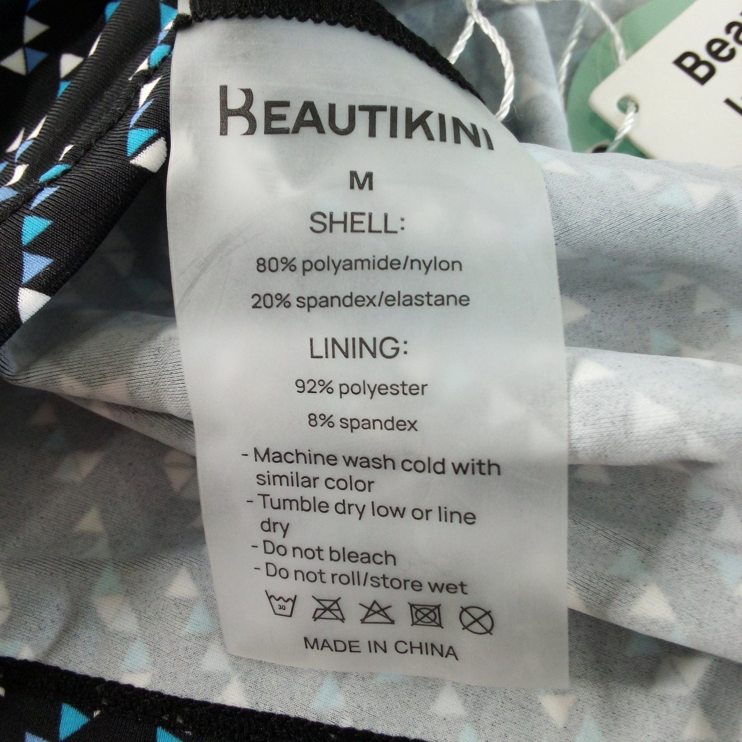 Beautikini Geometric Underwire Tankini Top Black Teal White Print M (8-10)