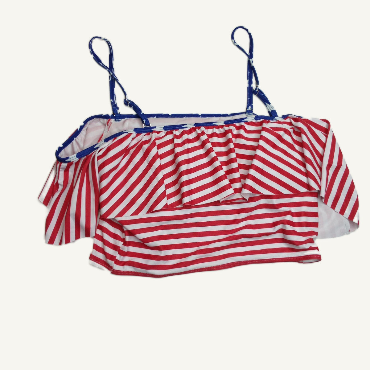 USA Flag Striped Tankini Top Swimsuit with Adjustable Straps - Size Large