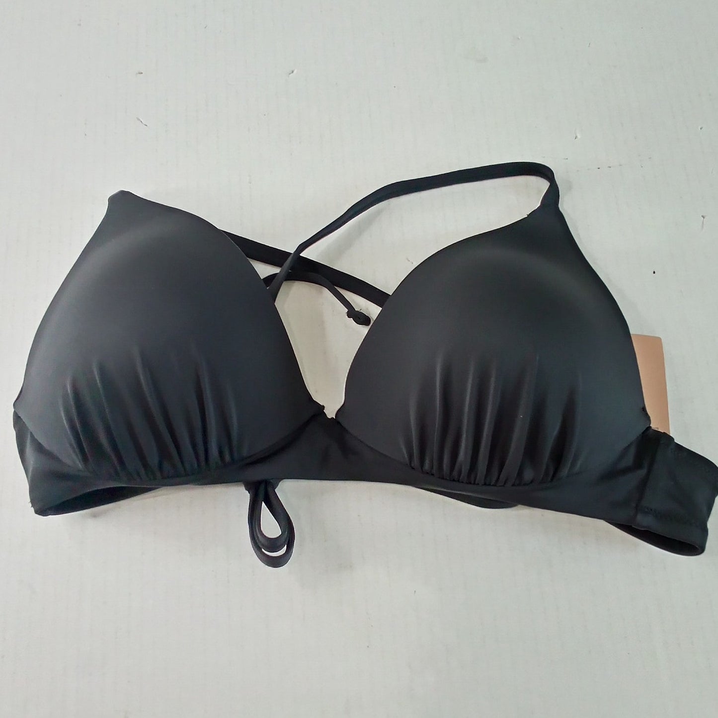 Shade & Shore Triangle Push‑Up Underwire Bikini Top Black 36C, Crisscross Back