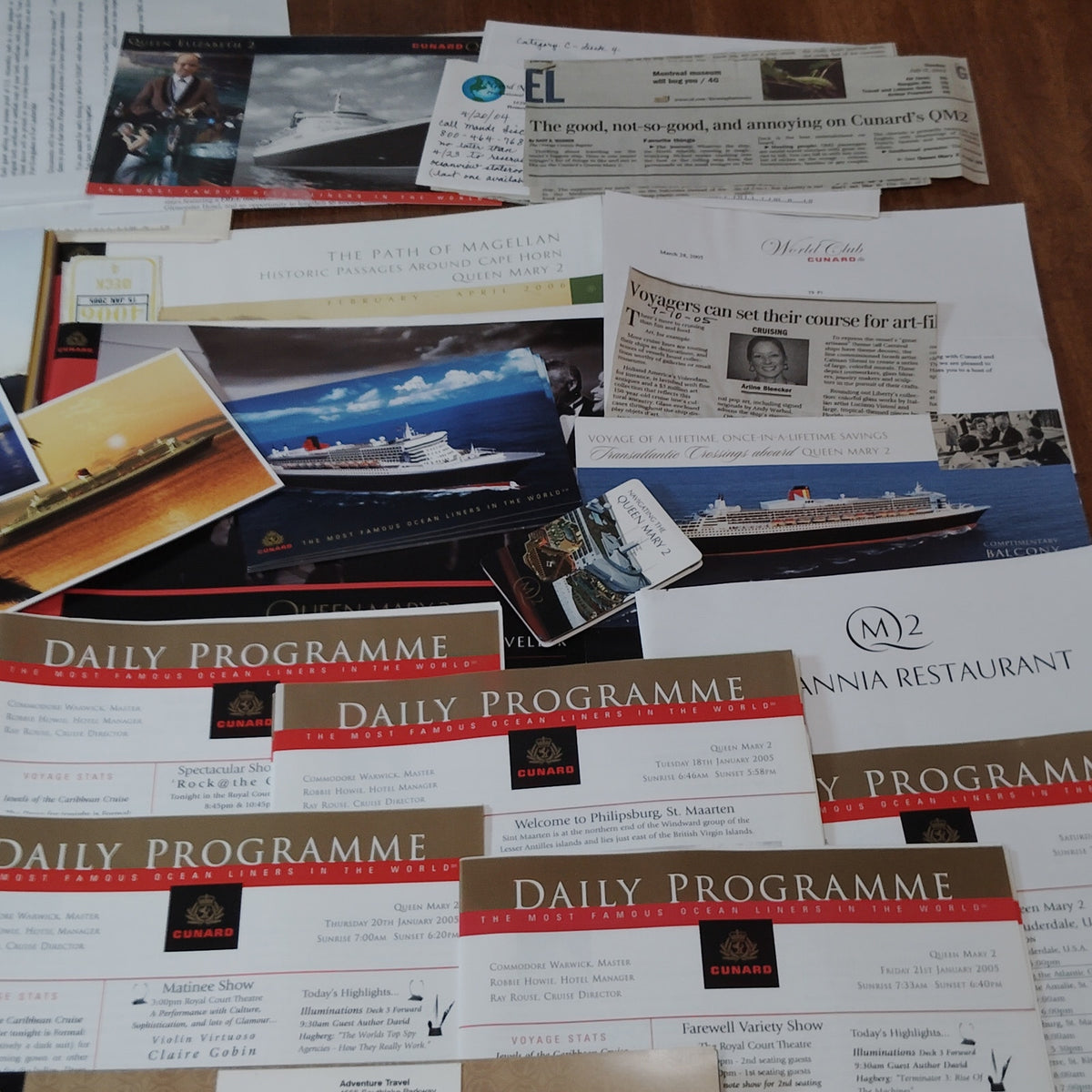 Cunard QM2 Cruise Ephemera Collection 2004-2006 - Daily Programmes, Postcards