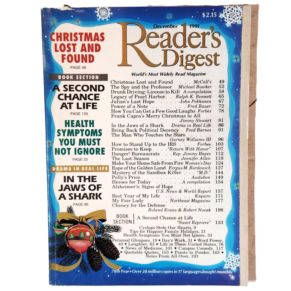 Reader's Digest December 1991 Christmas Lost and Found Vintage Magazine
