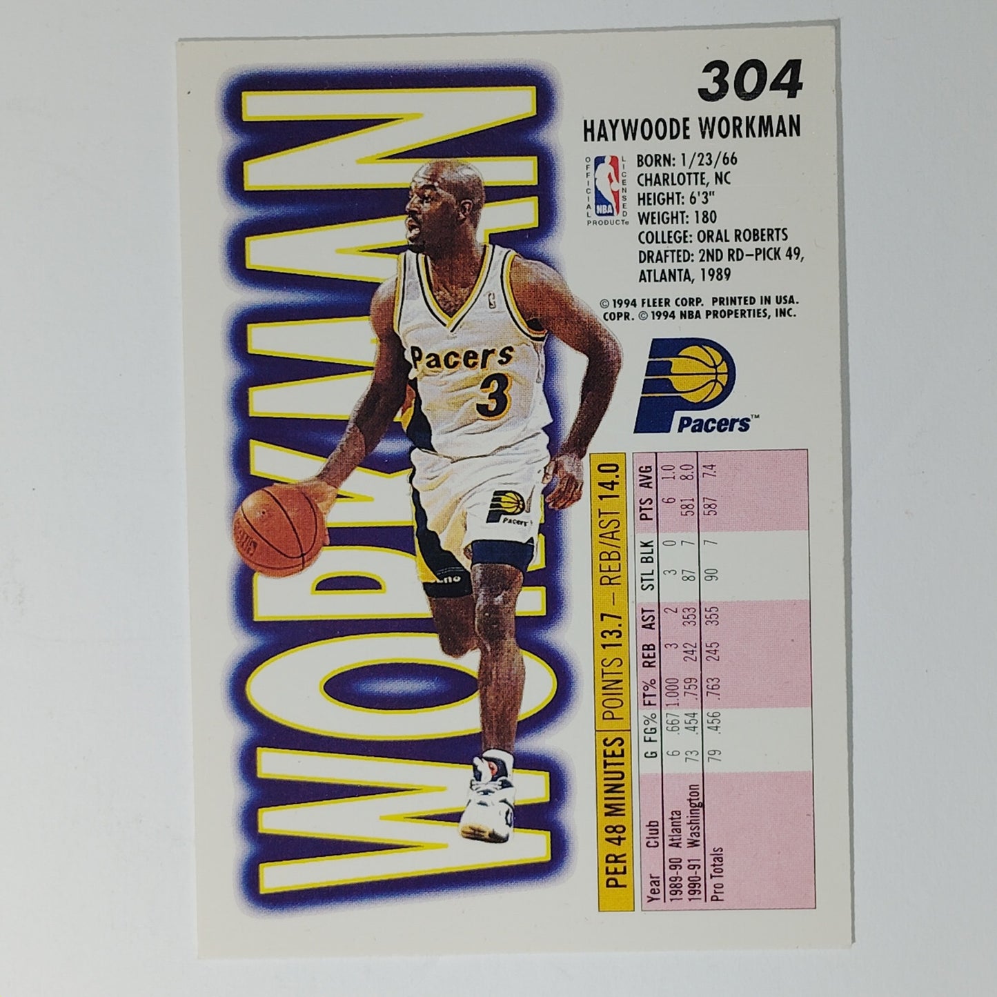 1993–94 Fleer Haywoode Workman #304 – Indiana Pacers – Guard