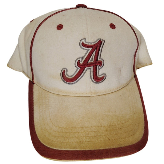Vintage Top of the World University of Alabama One-Fit Ballcap Embroidered, Stretch Band, Aged White