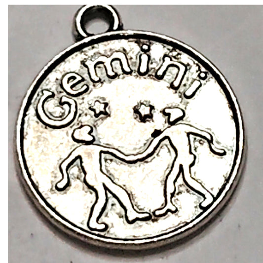 Gemini Zodiac Charm Patinated Silver‑Tone Alloy 5/8" Twins Under Stars Pendant