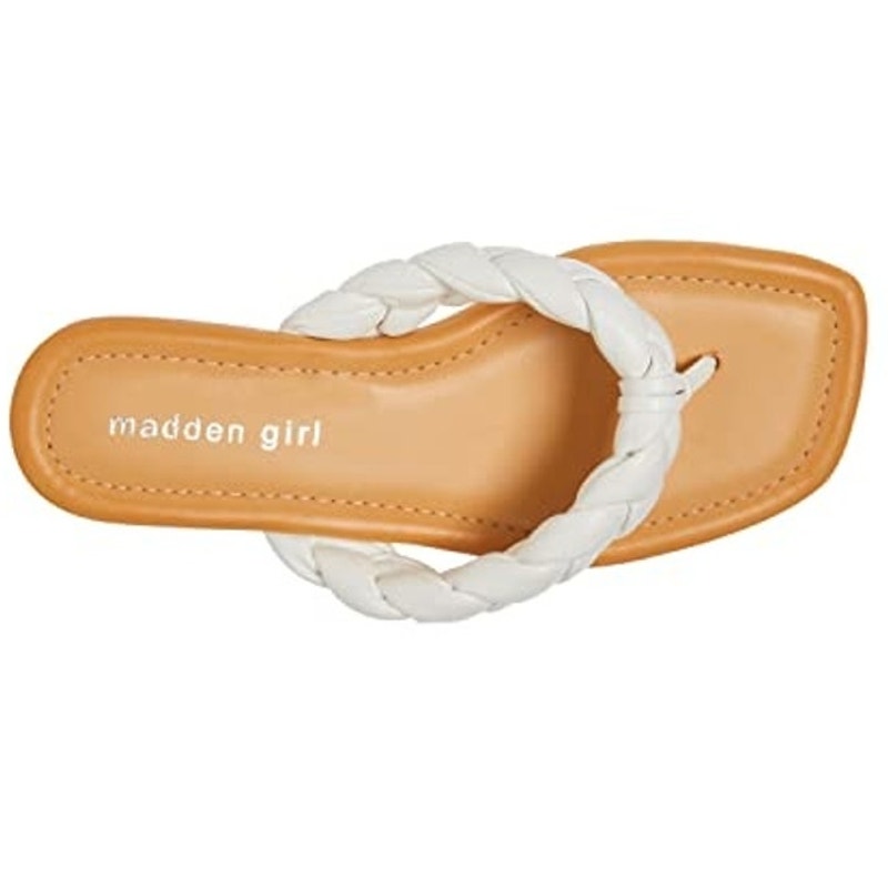 Madden Girl Precise Sandal – White Paris, Women’s 6, Braided Thong Flat Slip-On