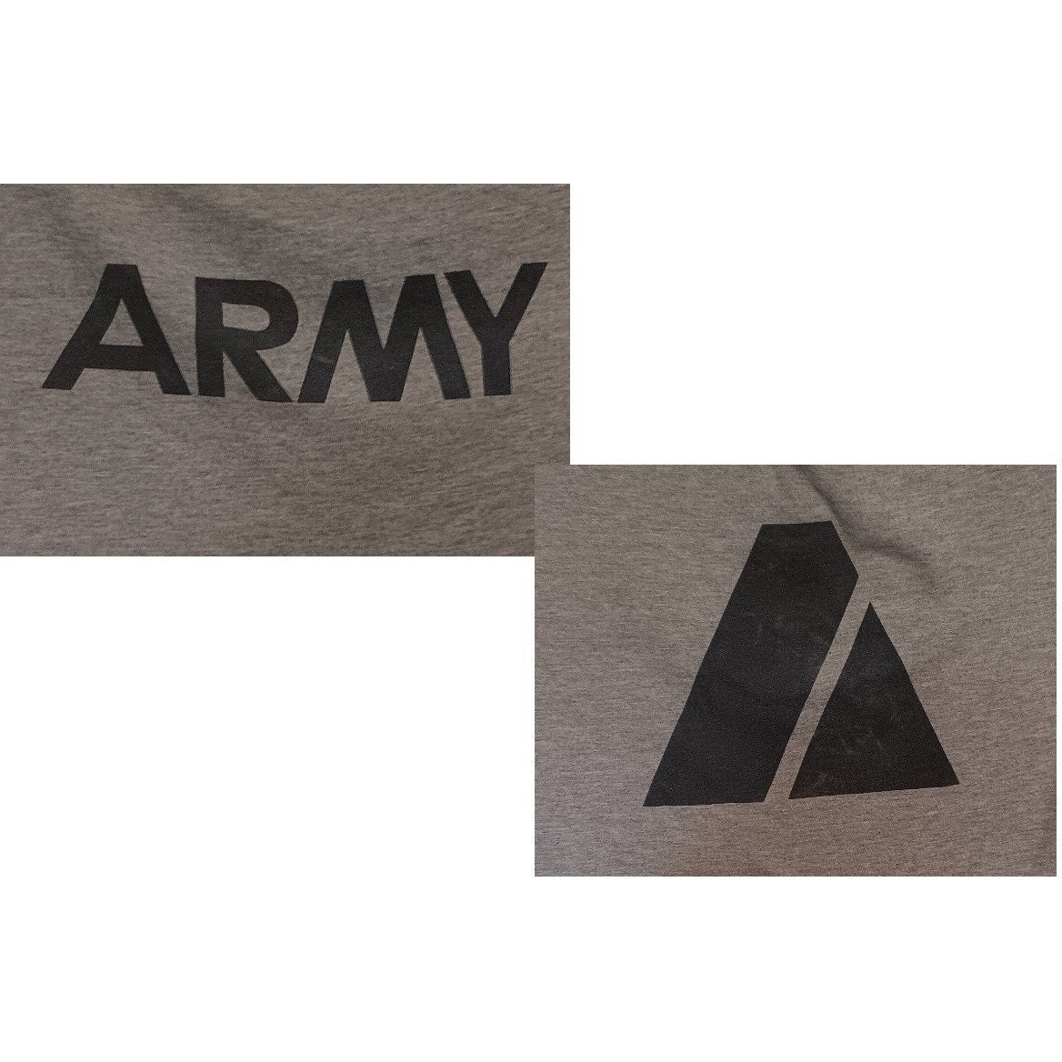 U.S. Army Gray PT Shirt - Large - ARMY Text Front & Pyramid Emblem on Back -EUC