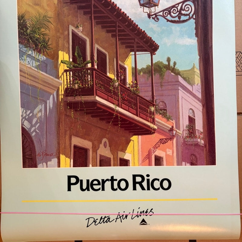 Vintage Delta Air Lines Puerto Rico Travel Poster - J. Sawa Signed, 28" x 22"