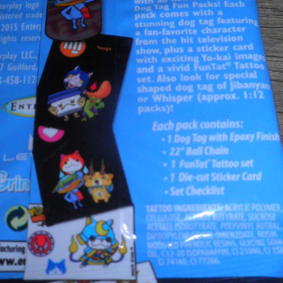 2-PKs, 2015 Yo-Kai Watch Dog Tag Packs - Chain, Tag, Sticker Card, Tattoos