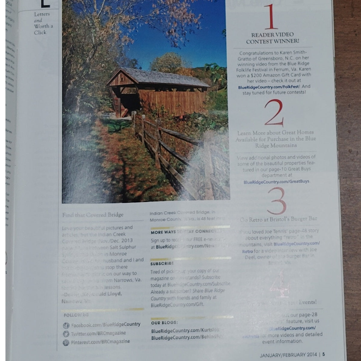 Blue Ridge Country Magazine Jan/Feb 2014 - Travel Guide Cabins Log Timberframe