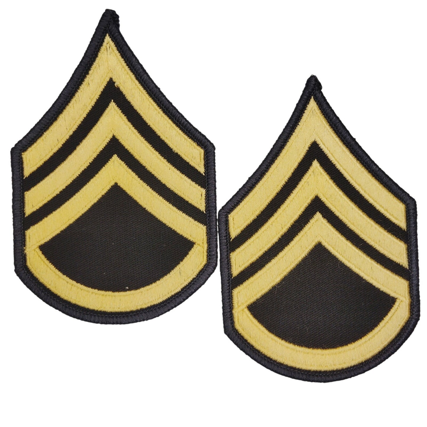 US Army Staff Sergeant SSG E‑6 Gold on Black Rank Chevrons 4‑3/4" × 3‑1/8" Pair