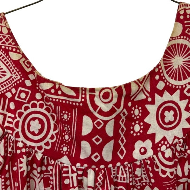 Handmade Lahaina Sailor Print Midi Dress L - Red & White Vintage Hawaiian