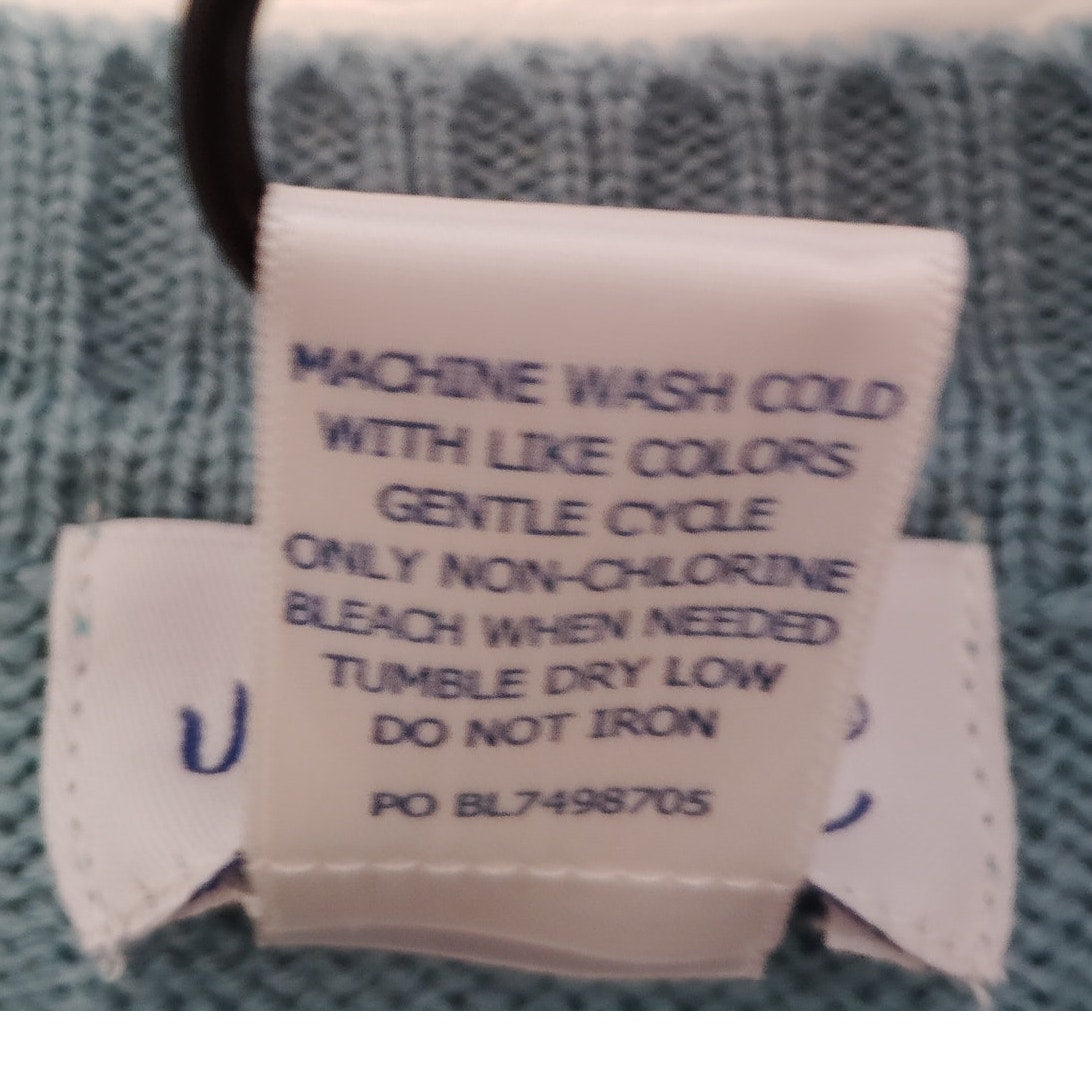 Vicki Wayne Sage Blue Pointelle Short Sleeve Sweater Women’s XL Estate Acrylic