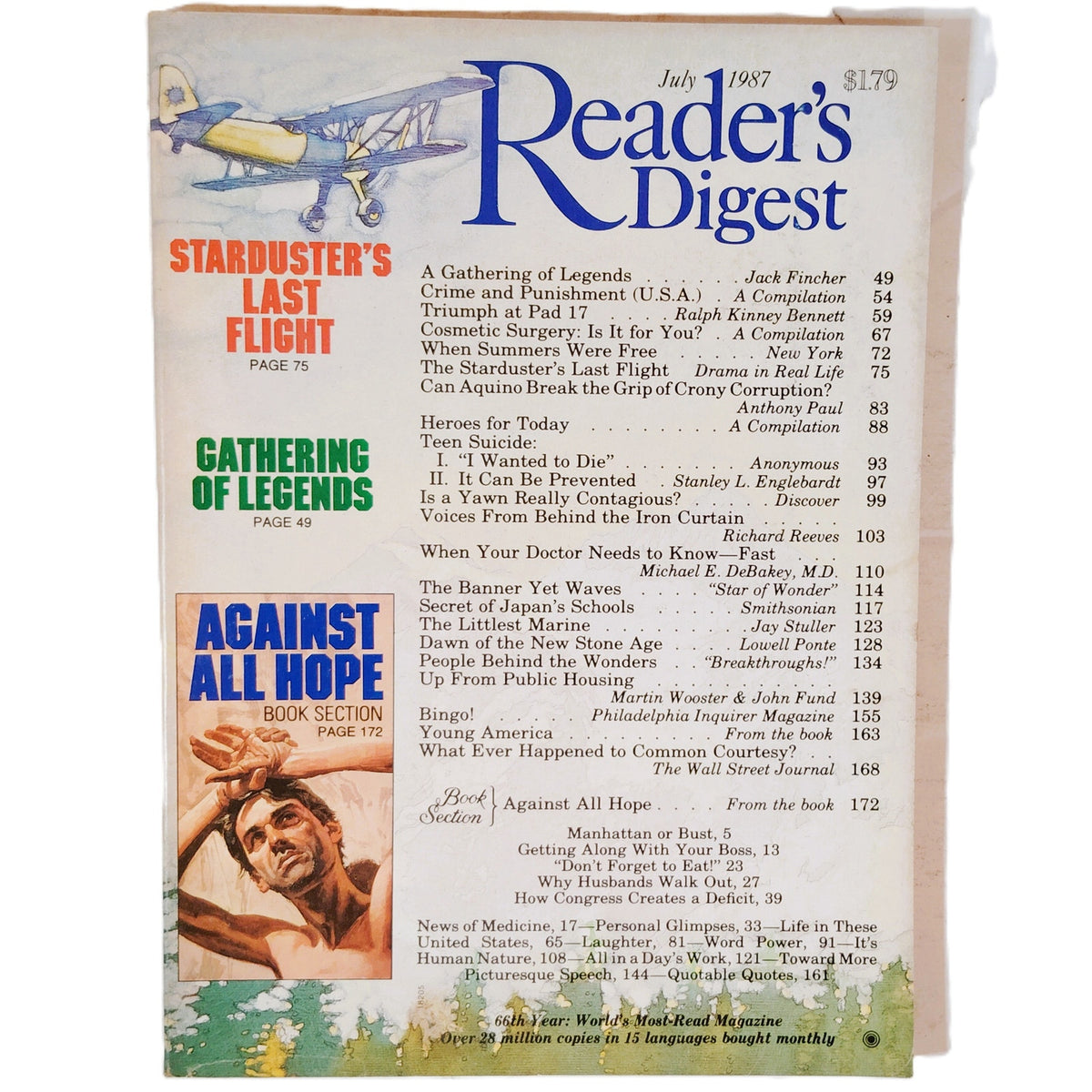 Vintage Reader's Digest July 1987 Magazine - Starduster's Last Flight