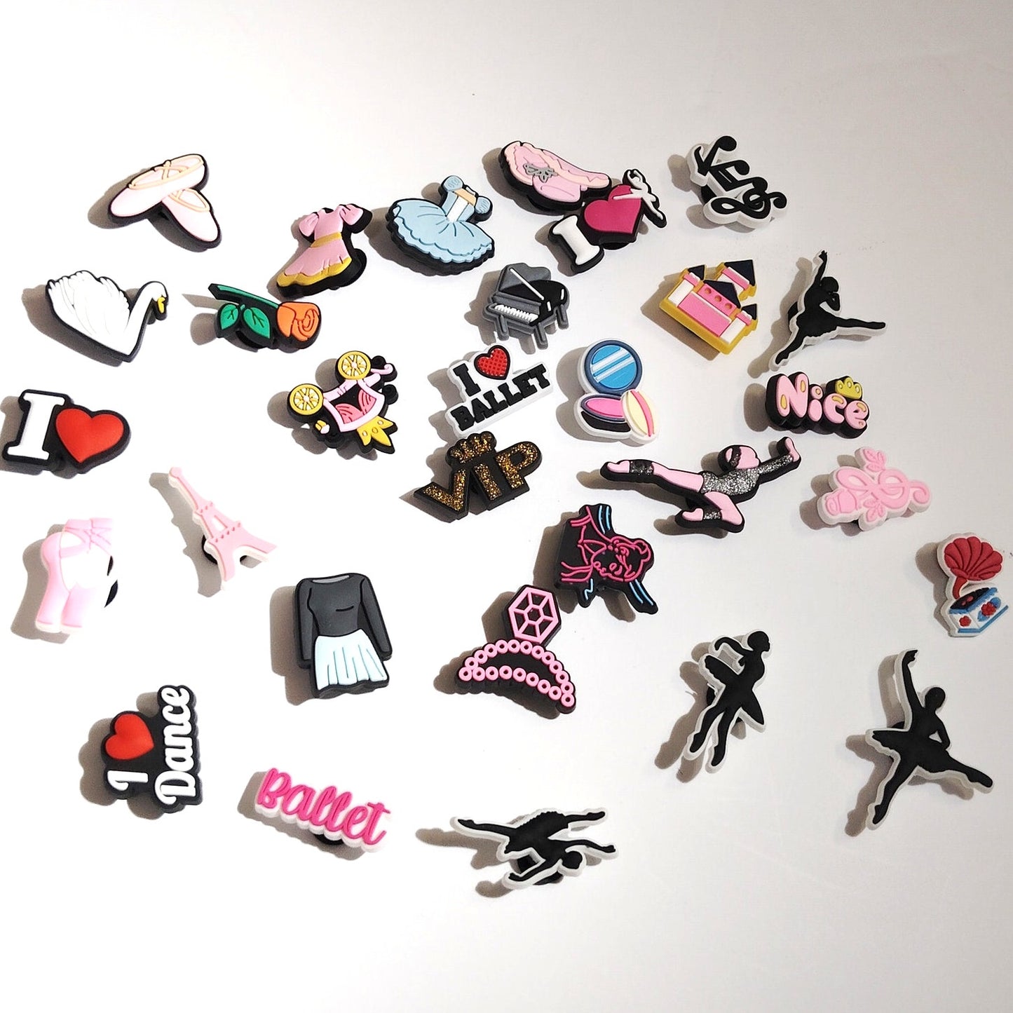 30‑Pc Ballet Dance PVC Shoe Charms for Clog Shoes & Wristbands